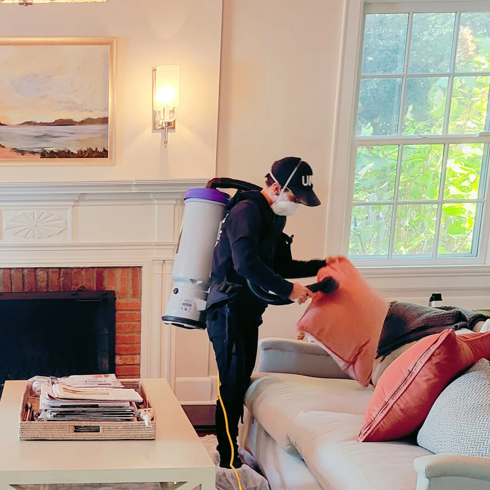HEPA vacuuming performed by licensed mold remediation technician to remove spores and fine particales during cleanup in Monmouth County, New Jersey.
