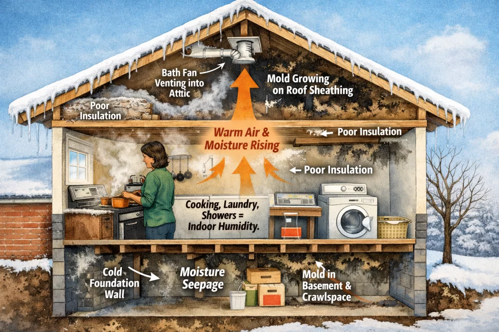 Winter mold risk in New Jersey homes after the holidays